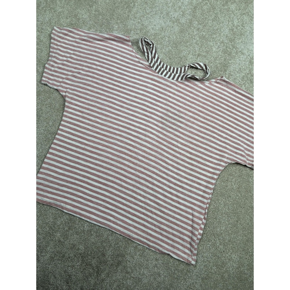 Honey Punch Shirt Womens Medium Pink Stripe Strap Neck Dolman Short Sleeve Top